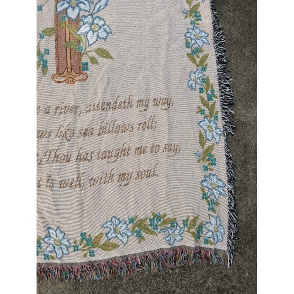Christian Hymn It Is Well With My Soul Woven Tapestry Throw Blanket Cream Floral - Picture 4 of 7